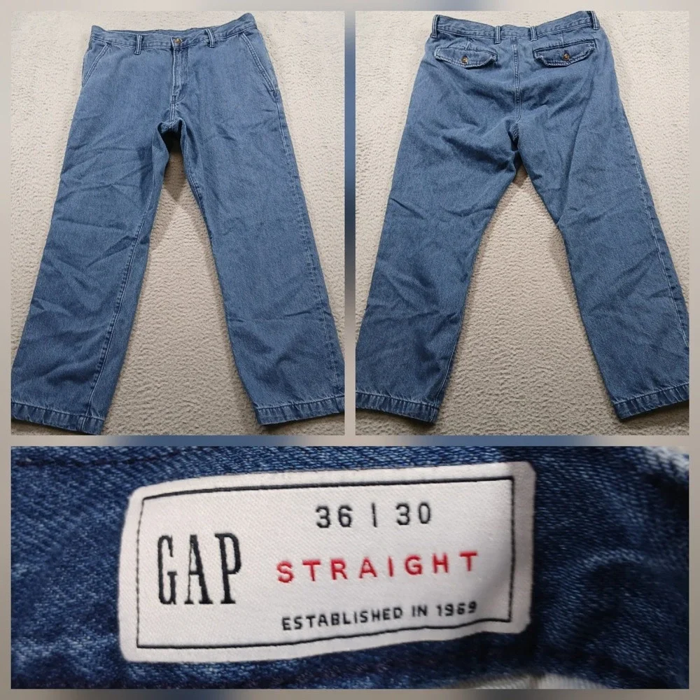 Gap Straight Fit Medium Wash Blue Denim Jeans Men 36x30 Style 781299‎ EUC